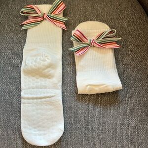 Pilates Socks with Striped Ribbon Bows and bottom grip